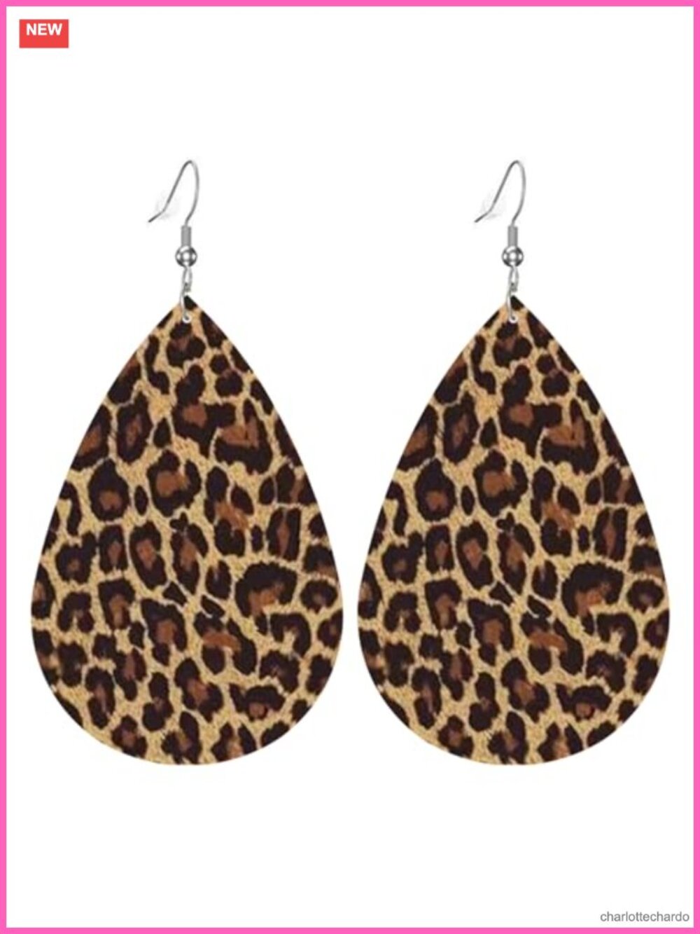 Cheetah Leopard Print Dangle Earrings Leather Teardrop Lightweight